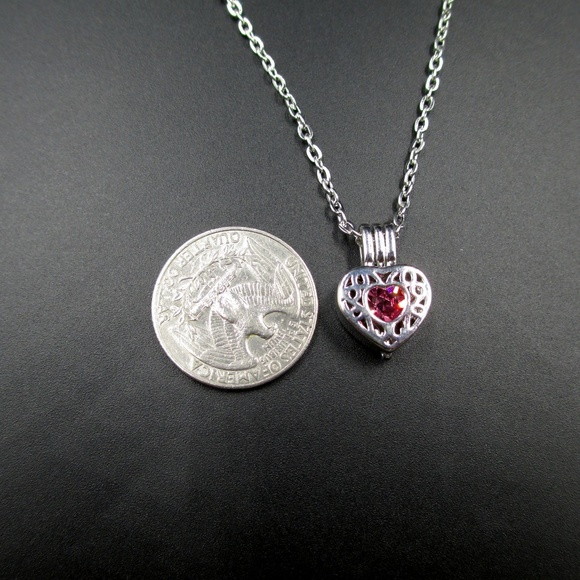 18 Inch Pink Cubic Zirconia Heart Pendant Necklace - Picture 4 of 7